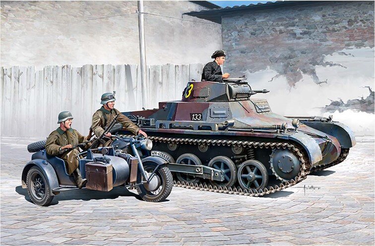 German Panzer I ausf. B & Motorcycle