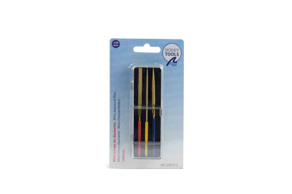 SET OF 3 MINI DIAMOND FILES 100 mm. In transparent case