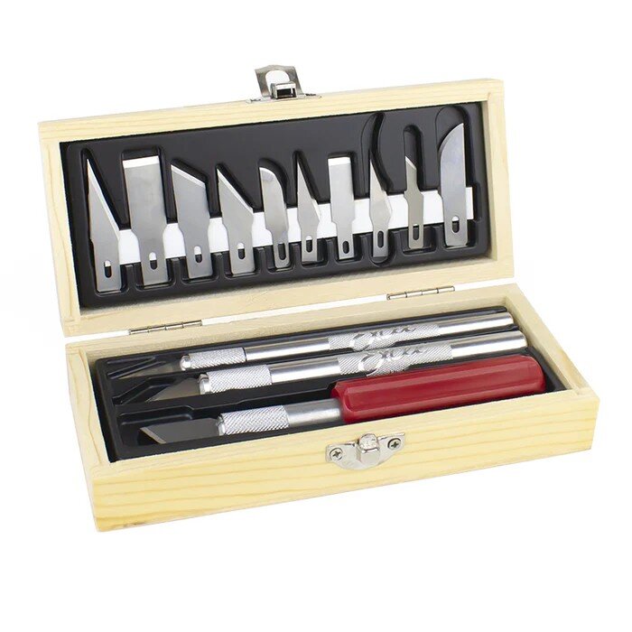 Hobby Knife Set - Wooden Box, Carded