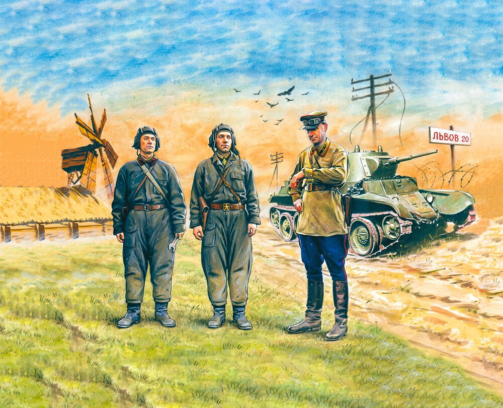 Soviet Tank Crew (1939-1942) (3 figures - 1 officer, 2 tankmen)