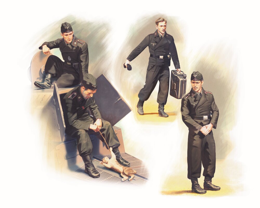 German Armoured Vehicle Crew (1941-1942) (4 fig. and cat)