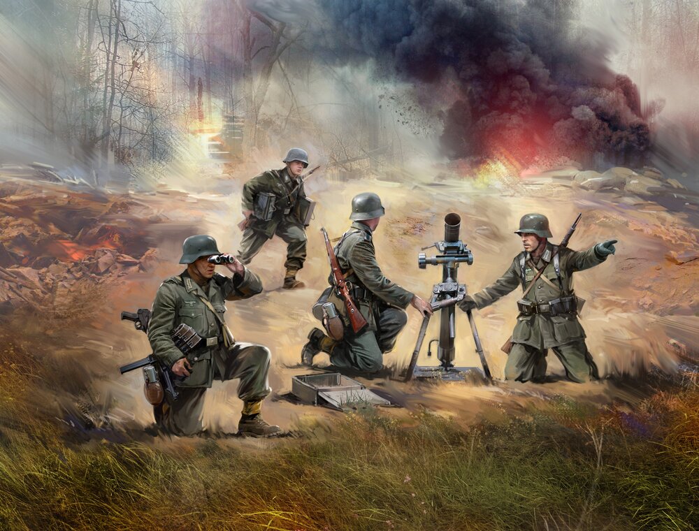 WW2 German mortar GrW 34 w/ Crew (4 )