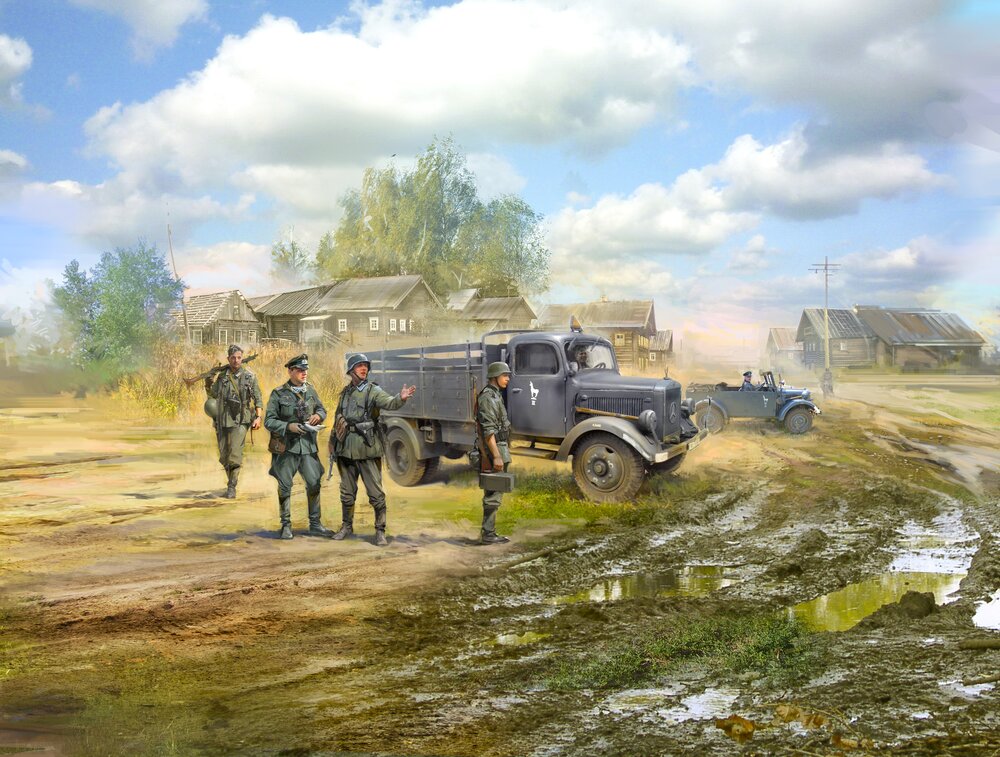 Army Group ″Center″ (Summer 1941) (Kfz.1, Typ L3000S, German Infantry (4 figures), German Drivers (4 figures))