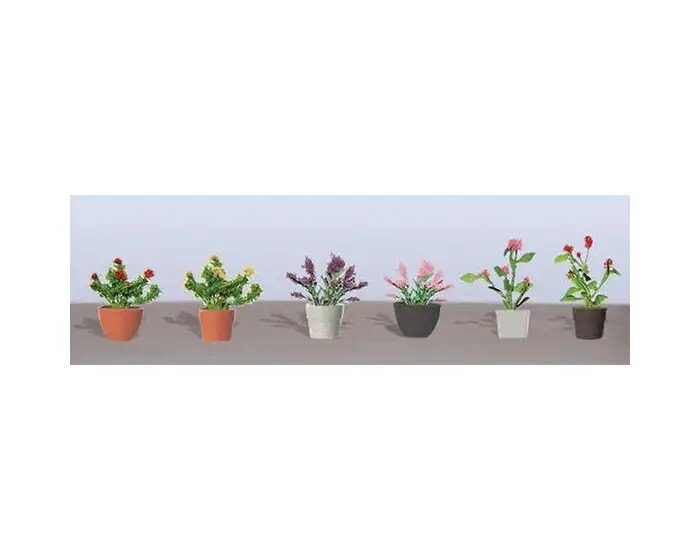 Assorted Potted Flower Plants 1, O-Scale, 6 per pack