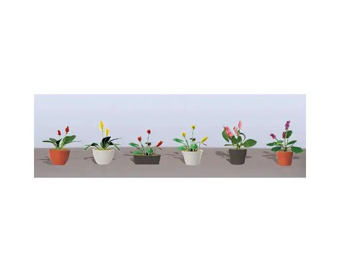 Assorted Potted Flower Plants 3, O-Scale, 6 per pack