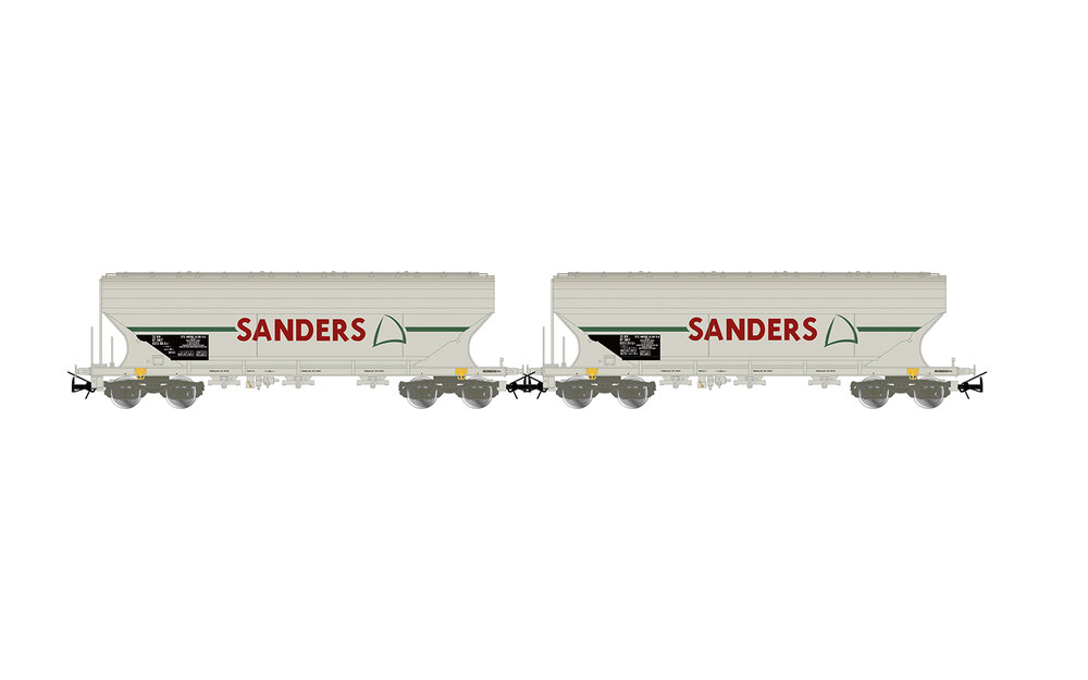 SNCF, 2-unit pack 4-axle flat-sided silo wagons, SANDERS, grey livery, ep. V