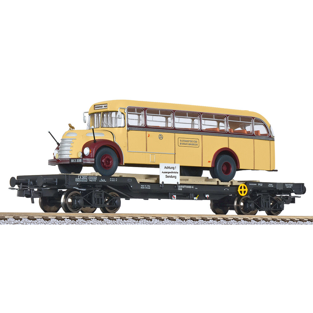 Flat Wagon with ″Bahnbus″ Gräf+Stift, ÖBB, Ep.IV