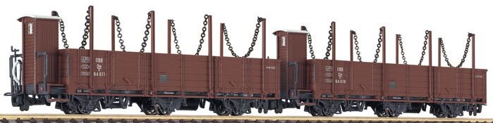 2-unit set, wood transport wagon, type Olm/s, steel stanchions, ÖBB, Ep.III