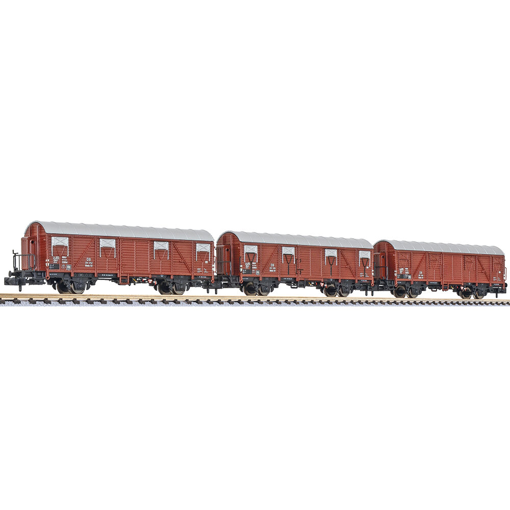 3-unit set, closed wagon, type Glmhs 50, wooden walls, cabin, DB, Ep.III