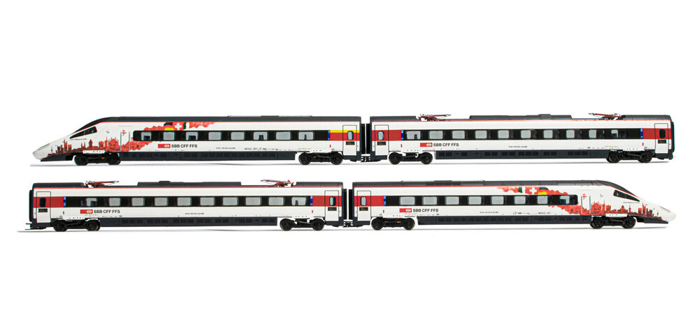 SBB, 4-unit base set EMU class RABe 503 in white livery, contains 2 powerheads (one of them driven) and 2 intermediate coaches, period VI
