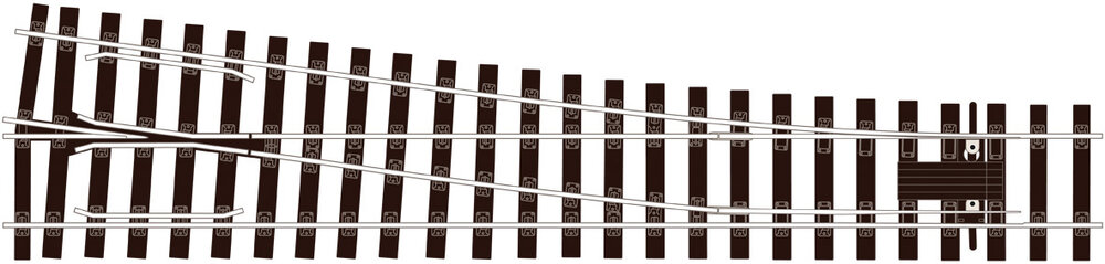 Medium radius (1828mm, 72”) Turnout R/H Electrofrog