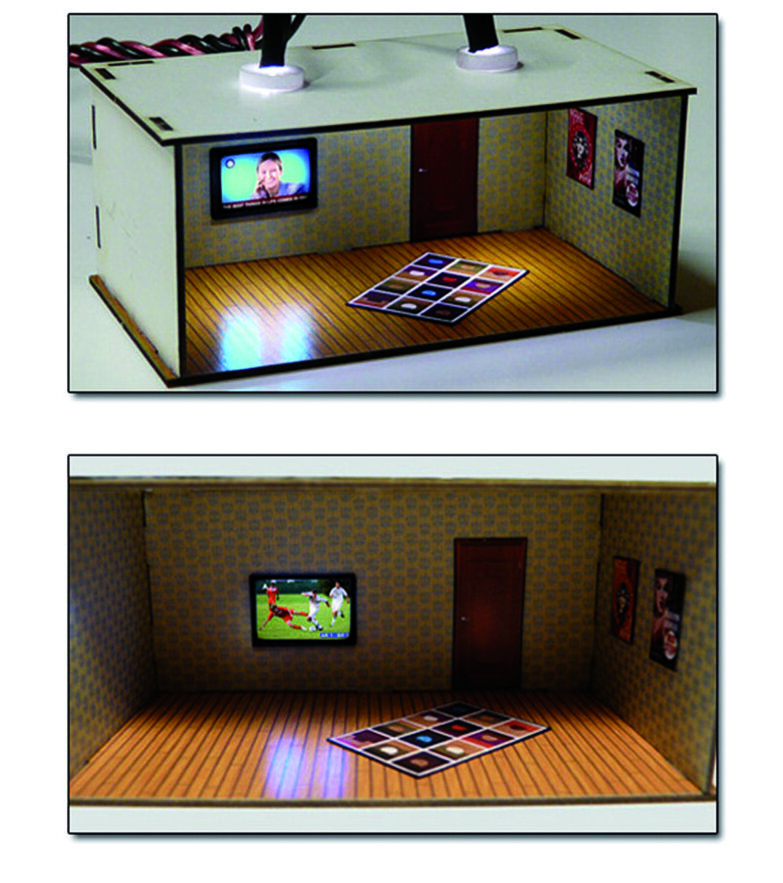 2 pcs Illuminated Rooms w/flat TVs News & Sports (HO/OO kit)