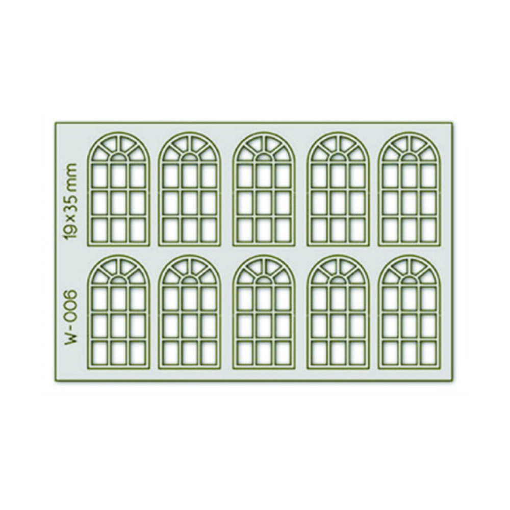 10 pcs 19X35mm 14 Pane Arched Windows HO/OO