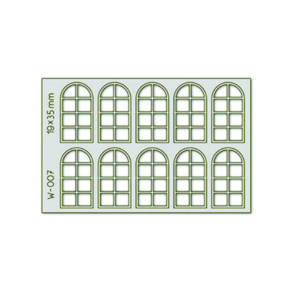 10 pcs 19X35mm 8 Pane Arched Windows HO/OO