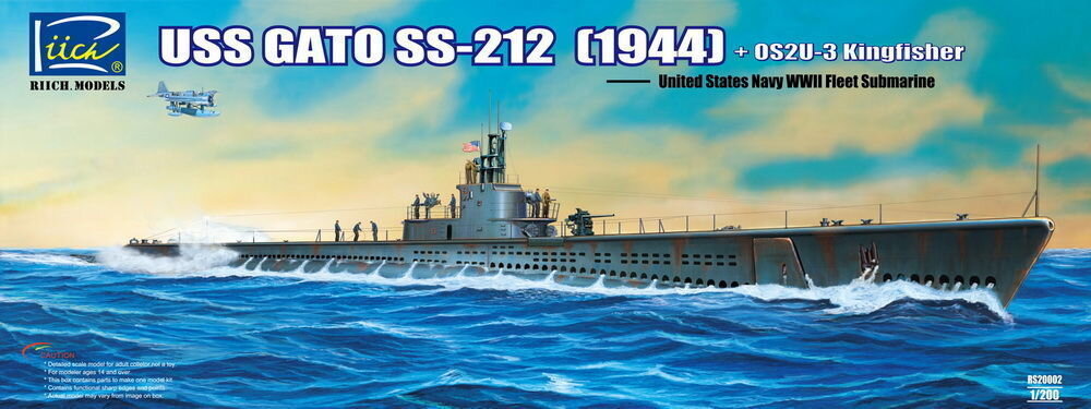 USS Gato SS-212 Fleet Submarine (1944) + OS2U-3 Kingfisher Floatplane