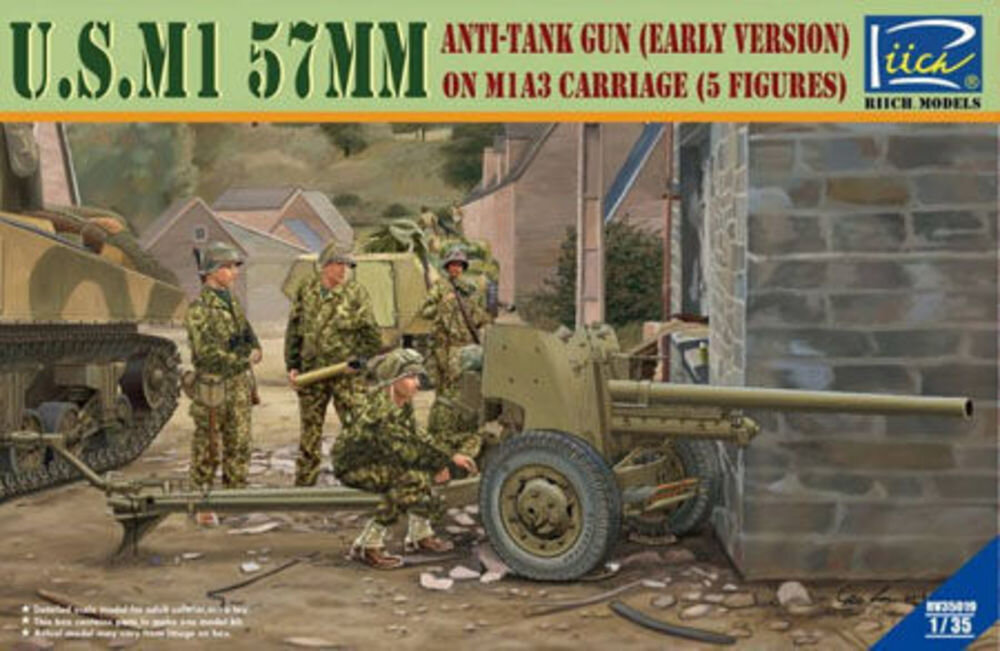 U.S. M1 57mm anti-tank Gun early version on M1A3 Carriage w/Crews (5 Figures)