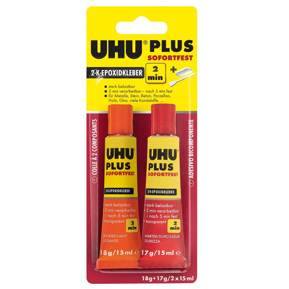 UHU plus sofortfest 2-Komponenten-Epoxidharzkleber, 2 Minuten, transparent35g